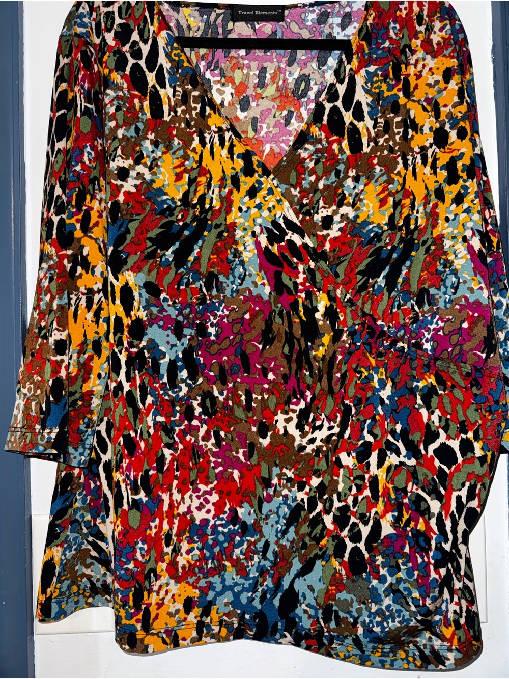 TRAVEL ELEMENTS - Women's Multicolor Abstract Wrap-Style V-Neck Top